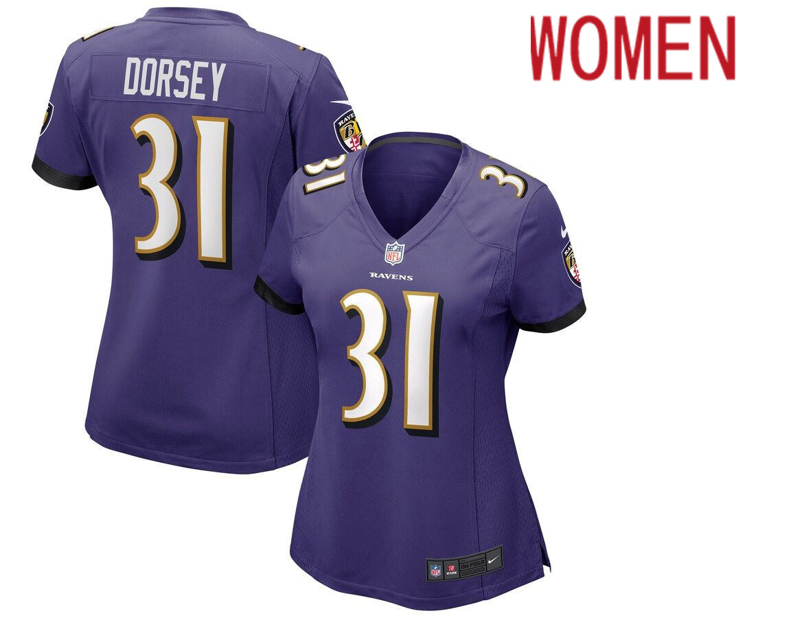Women Baltimore Ravens 31 Khalil Dorsey Nike Purple Game NFL Jersey